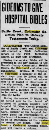 Ritz Hotel (The Ritz) - Nov 1939 Ritz Gets Bibles (newer photo)